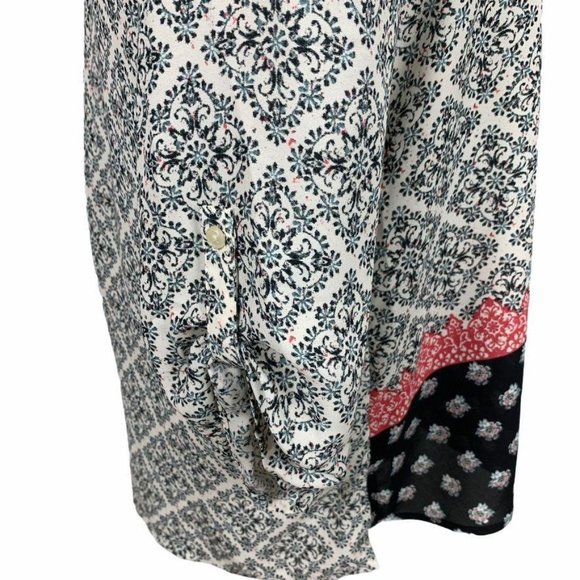Maurices Mixed Print Blouse Button Tab Sleeve L - Picture 5 of 11